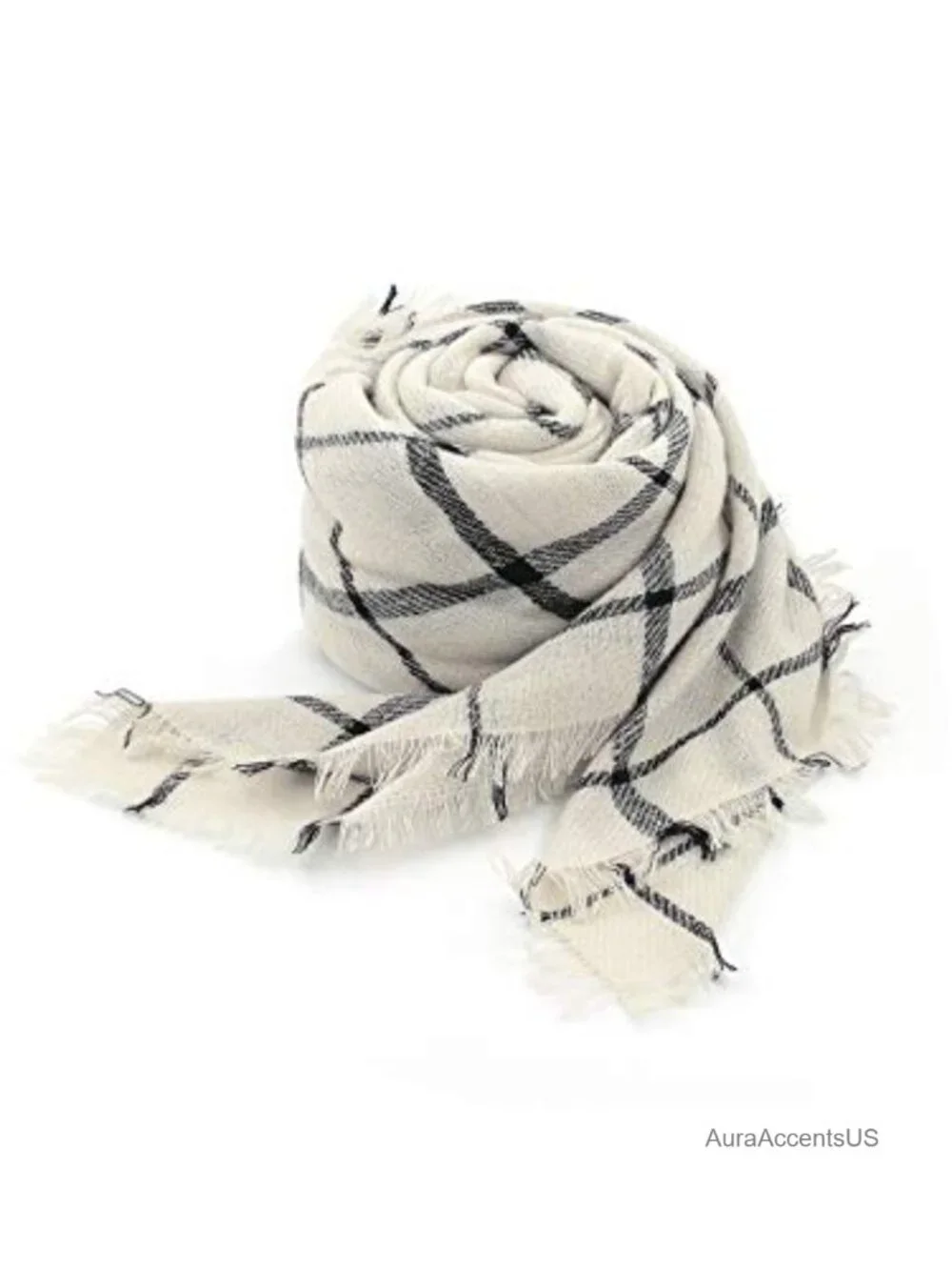 Oversized Plaid Tassel Scarf Wrap - Soft Polyester Faux Fur Blanket Scarf